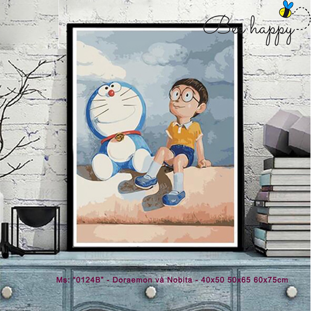 Tranh sơn dầu số hóa tự tô màu BEE HAPYY mã HH0124B Tranh hoạt hình Anime Doremon và Nobita