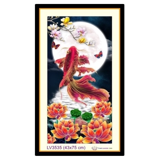 TRANH THÊU CHỮ THÂP, THÊU 3D CÁ, LÝ NGƯ VỌNG NGUYỆT, VŨ ĐIỆU SONG NGƯ, CÁ CHÉP HOÁ RỒNG MÃ LV3552, LV3556, 3553,3535