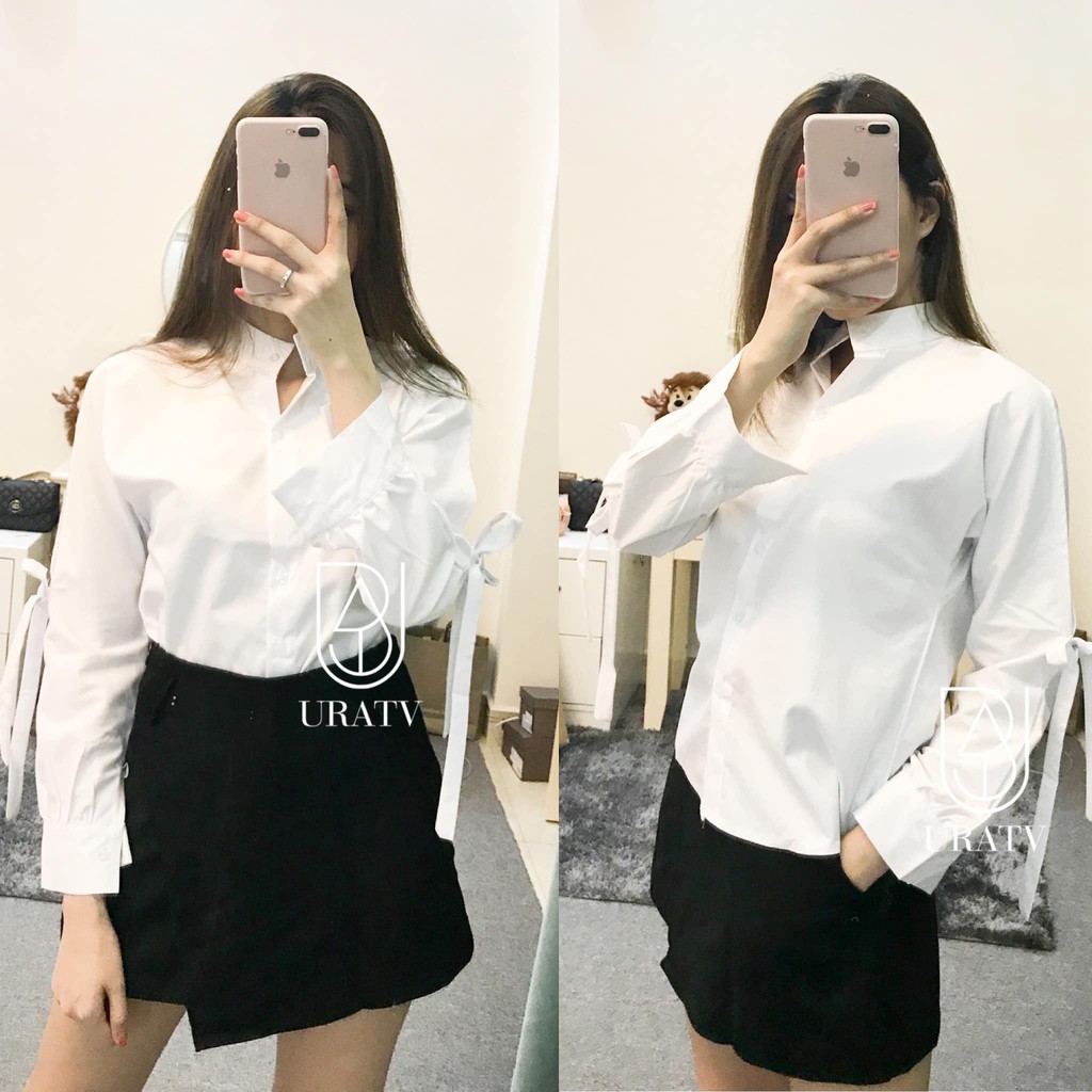 [FREESHIP-ẢNH THẬT] Áo SƠ MI trắng CỔ TRỤ TAY CỘT nơ 170
