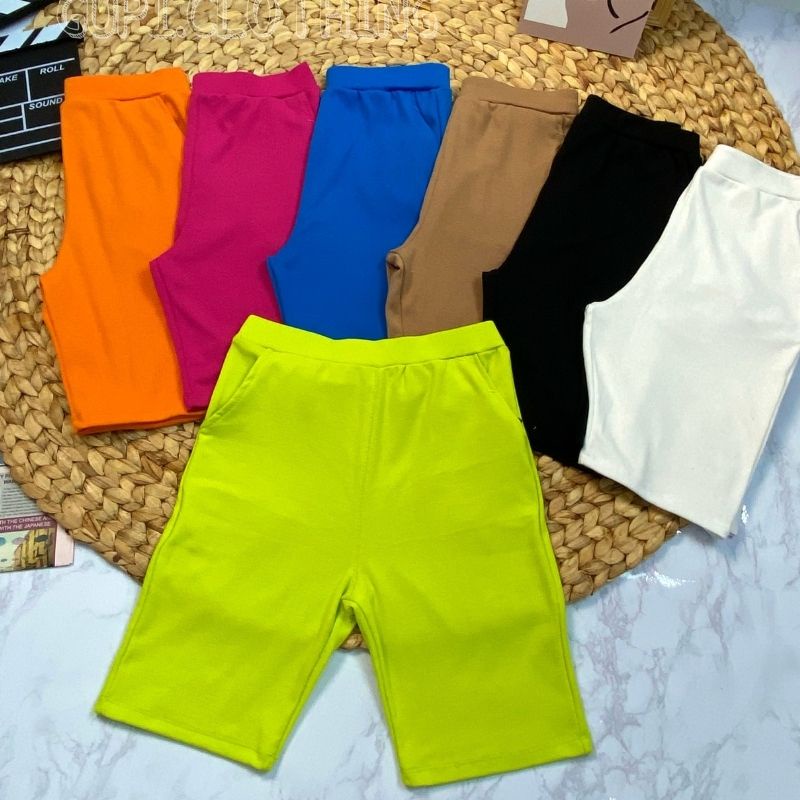 Quần legging nữ lửng vải thun gân cao cấp biker nữ đùi ngố đồ mặc nhà cạp cao dáng ôm bó lưng bigsize có túi Q29 ESHOP