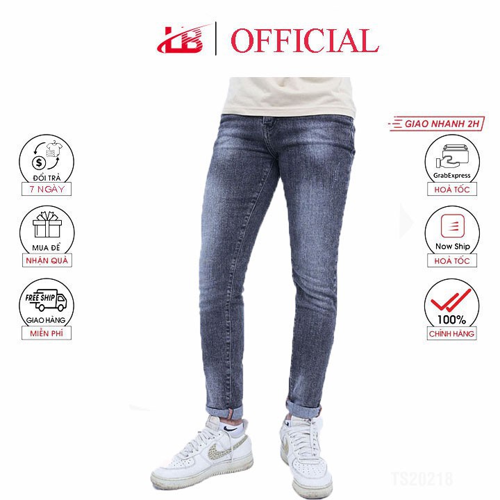 Quần jean dài nam Lb co giãn, màu xám trơn phom body, vải jean cotton sò dày dặn DNBB5155 - SIÊU HOT