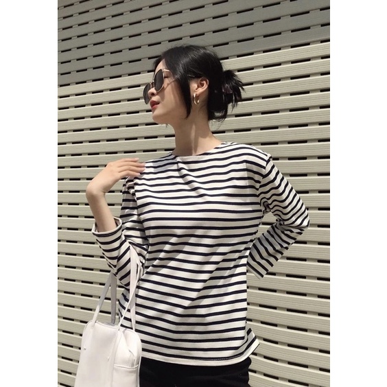 Áo thun nữ dài tay kẻ sọc ngang Uimee closet dáng freesize phong cách Hàn Quốc mùa thu đông