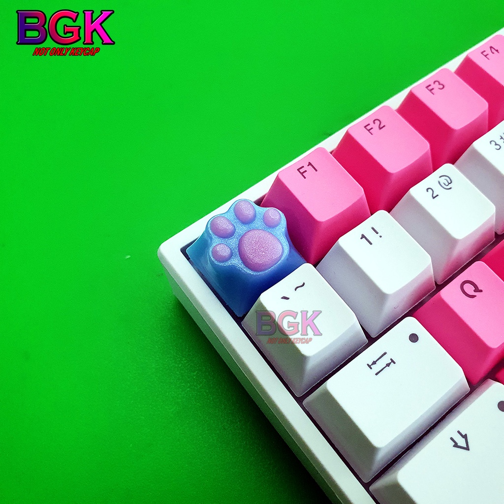 Keycap Lẻ Artisan Dấu Chân Mèo dễ thương màu Hồng Tím Miami  ( cast resin,keycap resin độc lạ )