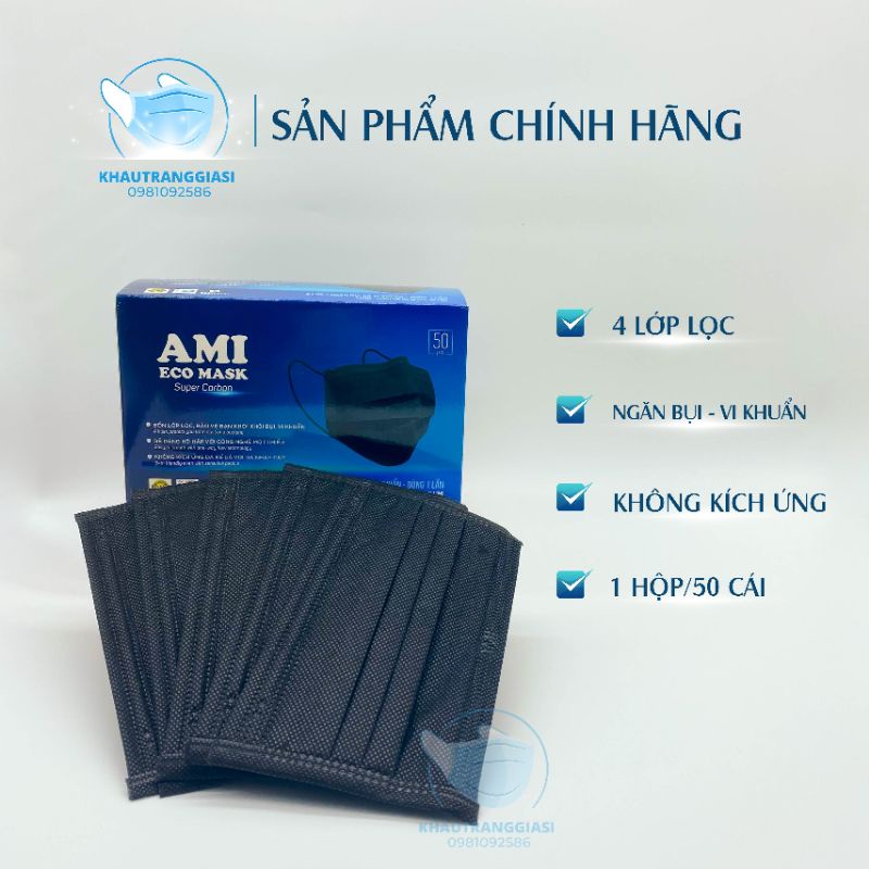 Khẩu trang 4 lớp màu đen hộp 50c