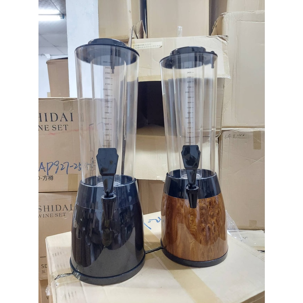 Bình rót bia 2.5 lít Vân Gỗ HC Có vòi Tháp Đựng Trà Sữa Lõi Đá giữ lạnh Đèn Led decor quán cafe trà sữa, beer, bar club