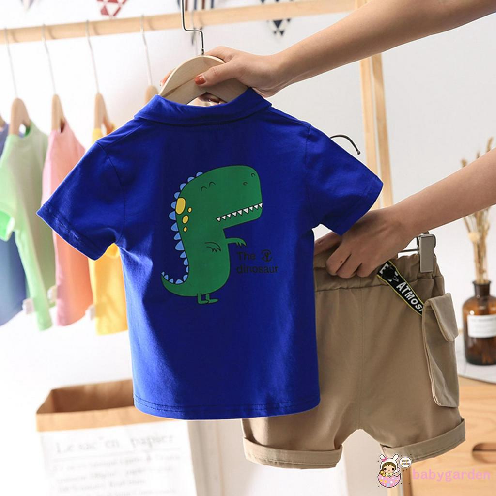 Áo Thun Polo Tay Ngắn In Hoạt Hình + Quần Short Cho Bé Trai