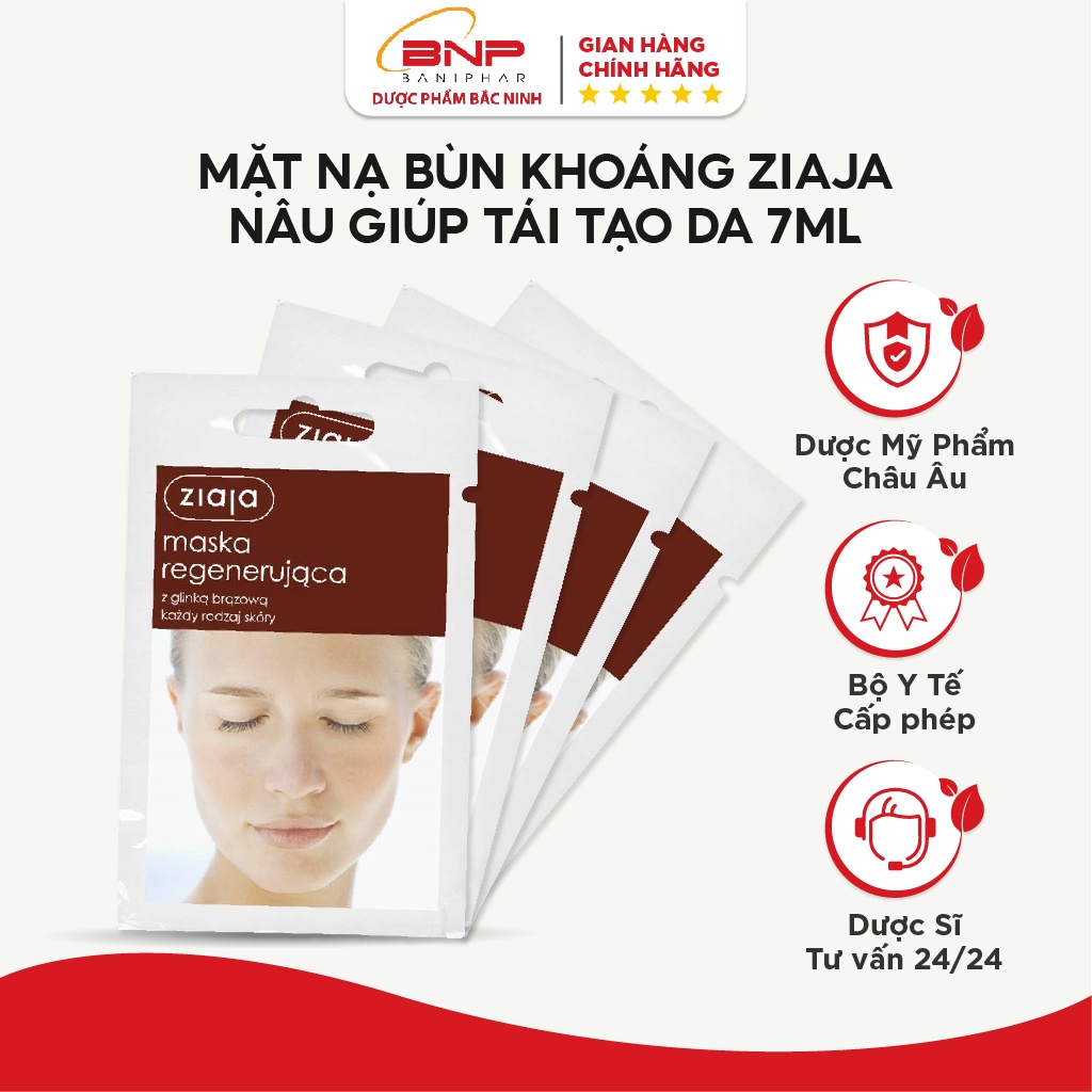 Mặt nạ dưỡng trắng da, chống lão hóa Ziaja Regenerating Face Mask with Brown Clay All Skin Types dạng bùn nâu 7ml