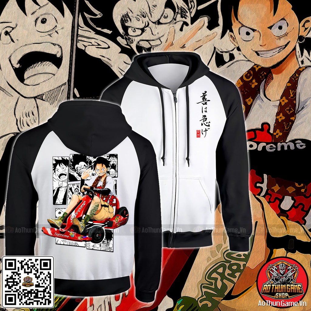 (Hot) BST Áo khoác One Piece LUFFY Mũ Rơm, Áo khoác hoodie có size bé cho trẻ em Anime Manga Nam Nữ (AoThunGameVn)