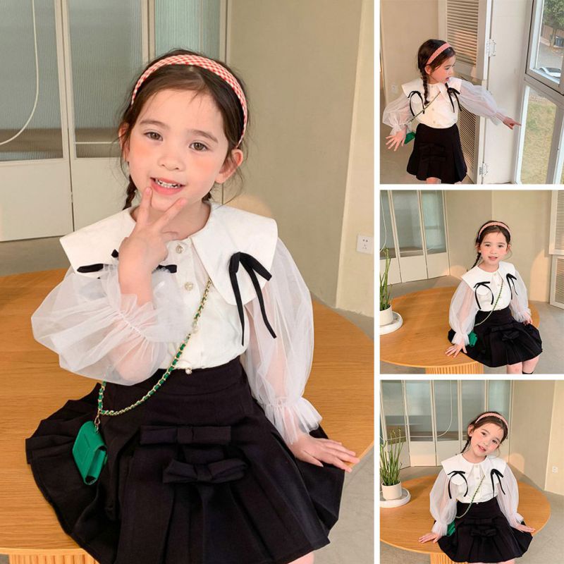 Áo Sơ Mi Trắng Cổ Búp Bê Đính Nơ Xinh Xắn Cho Bé Gái