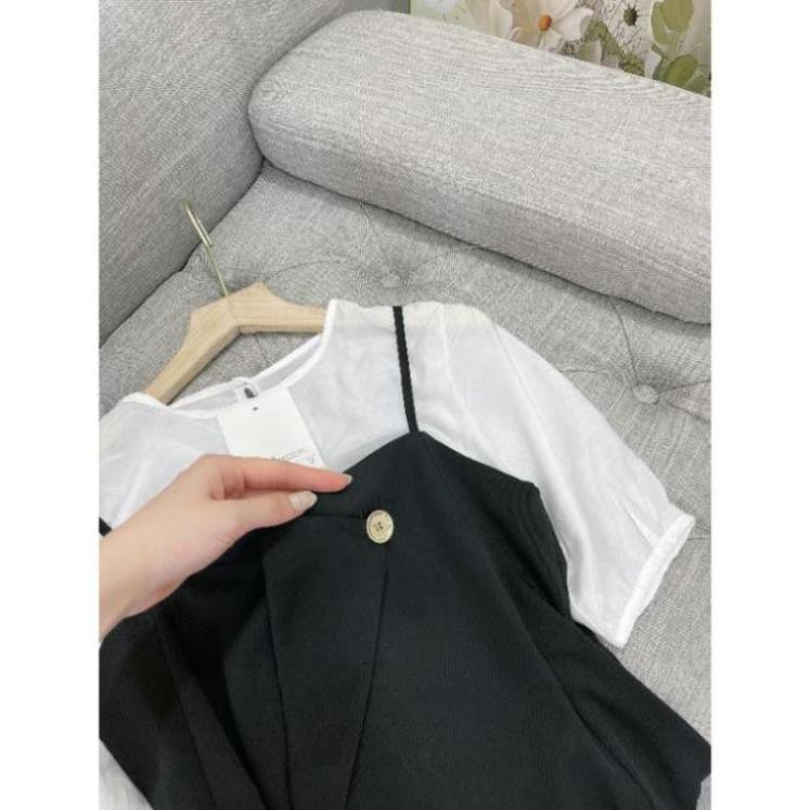 ĐẦM YẾM, VÁY YẾM VẠT LỆCH CÚC MIX CHÂN VÁY VOAN TRẮNG