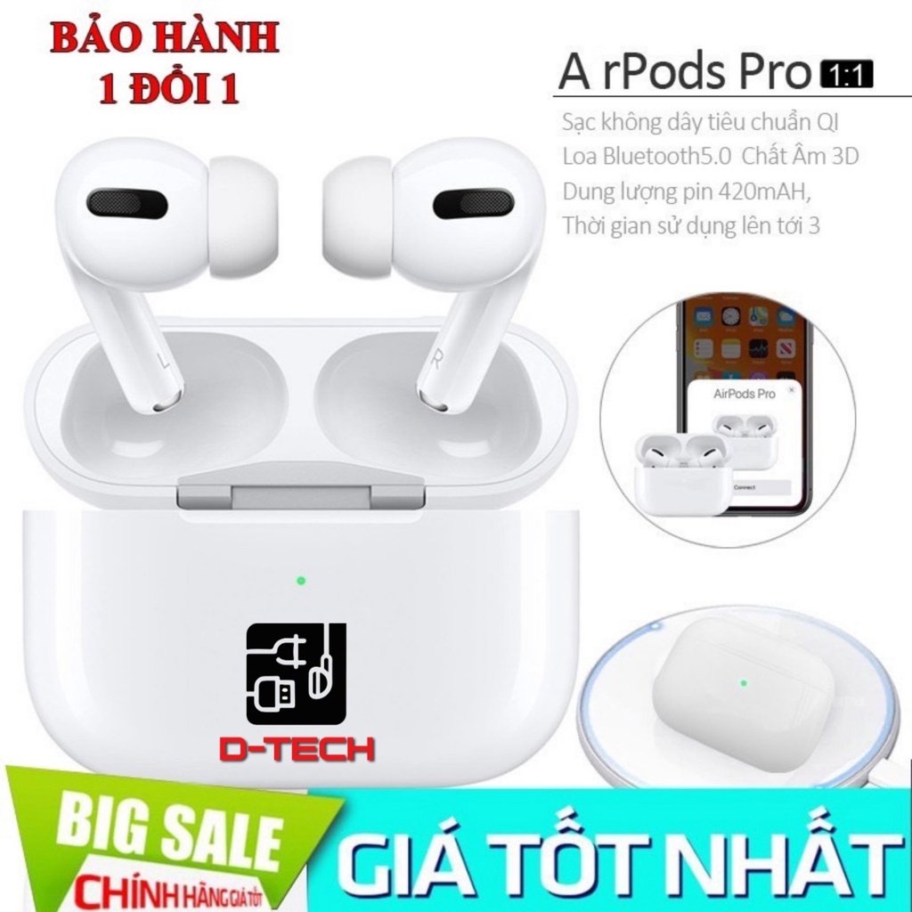 Tai nghe Bluetooth Cao Cấp AirPods Pro Chống Ồn, Định Vị, Đổi Tên, Cảm Biến Đa Điểm - Dùng Cho Cả IOS và Android