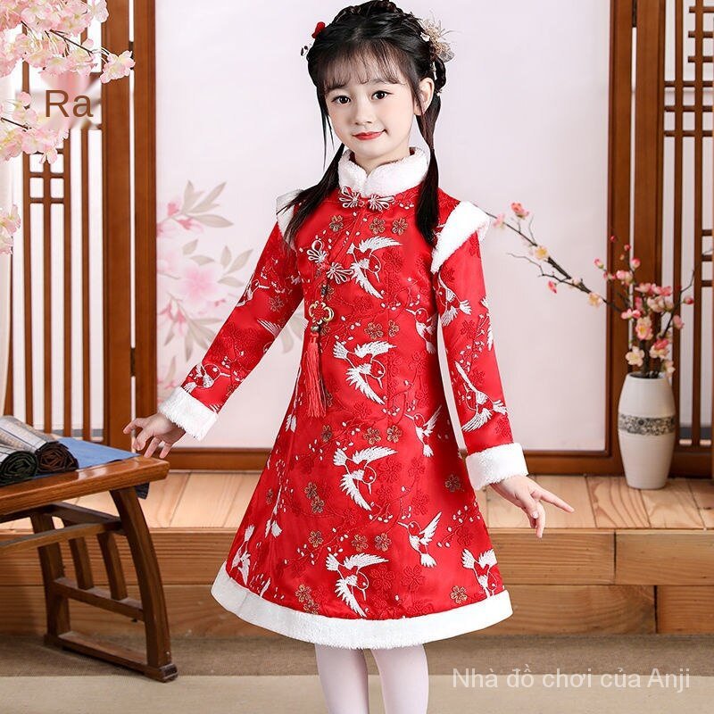 Girl Autumn And Winter Plus Chinese Style Costumes Winter Cheongsam Children Thick Long Sleeve Tang