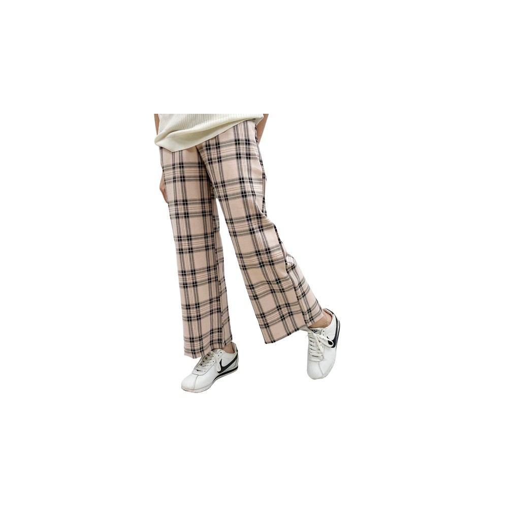 Quần ống suông caro quần Plaid Pants chất liệu cao cấp