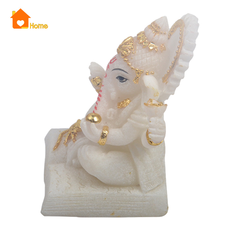 Mô Hình Tượng Thần Voi Ganesha Bằng Nhựa Resin Màu Trắng Màu Sắc