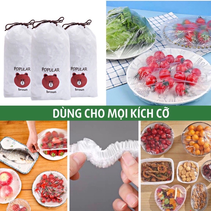 Combo 100 màng bọc thực phẩm đa năng có chun co giãn có thể tái sử dụng