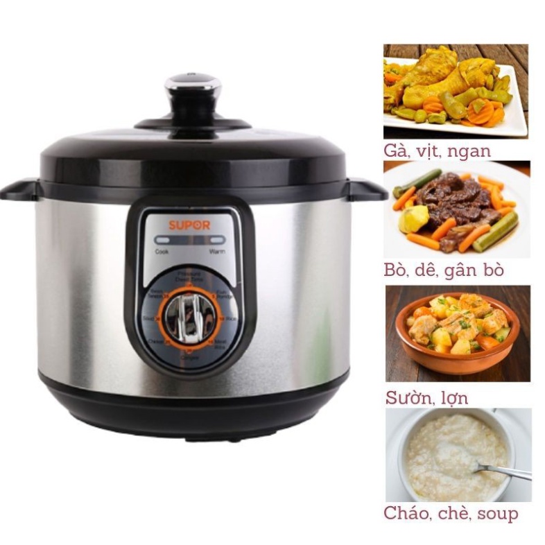 Nồi áp suất điện đa năng Supor ninh hầm,nấu cơm,nấu cháo,làm bánh .. 5L CYYB50YA10VN bh 12 tháng tặng kéo