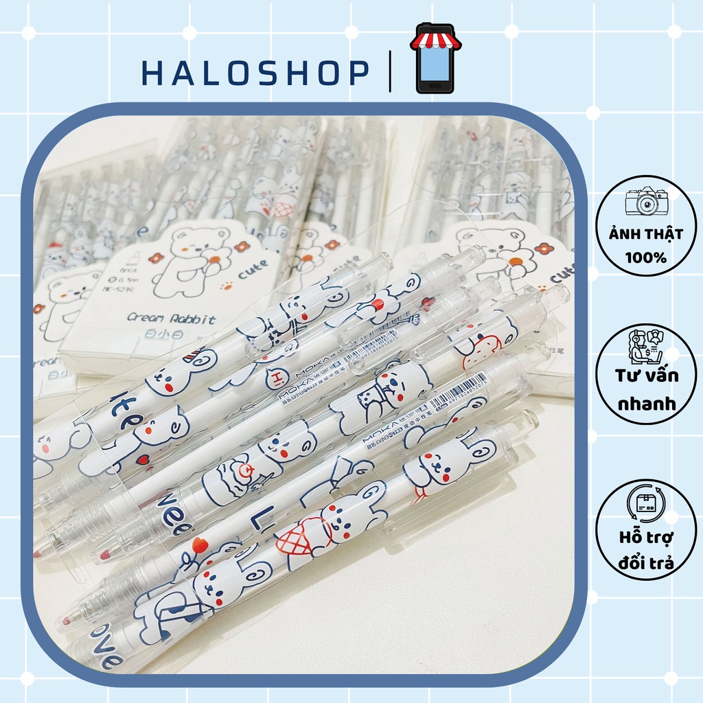 Set Bút Bi Gấu Trắng Cute Cho Học Sinh, Bút Bi Dễ Thương