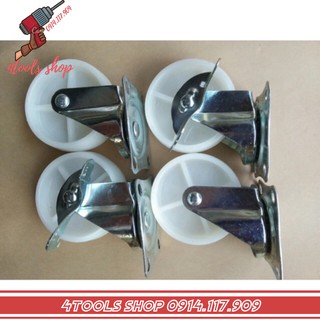 Bánh xe đẩy hàng, bộ 4 bánh xe nhựa trắng xoay 360°, bánh xe 4cm