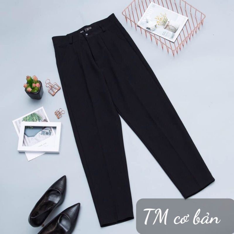Quần tây nữ BH boutique dáng baggy lưng cạp cao và siêu cao màu đen mặc đi học,đi làm công sở,đi chơi