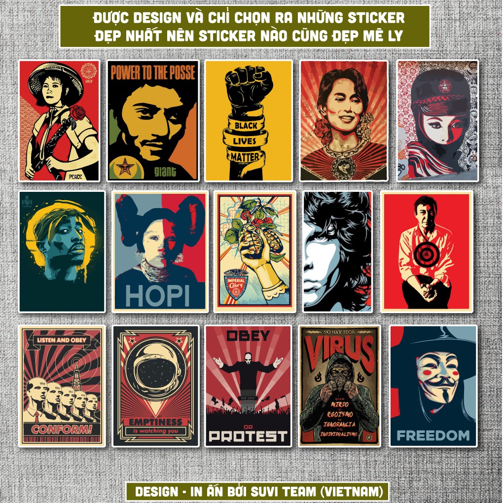 50 Sticker Obey 2 chống nước sticker dán laptop, điện thoại, đàn guitar, mũ bảo hiểm, vali. MSP:VR03