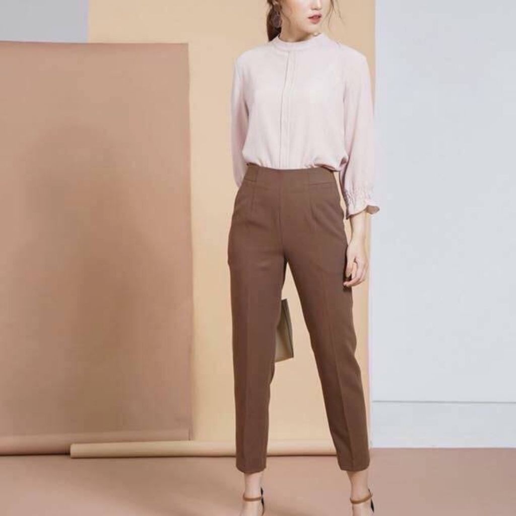 Quần baggy nữ khuy bọc cạp cao chất tuyết mưa hàng l1 sẵn 4 màu