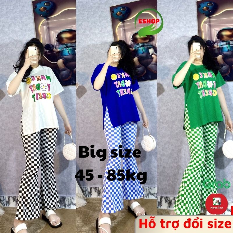 Đồ bộ nữ mặc nhà quần ống loe nữ cạp cao bigsize ESHOP quần thun gân len tăm cotton form rộng tay lửng co giãn đẹp DB39