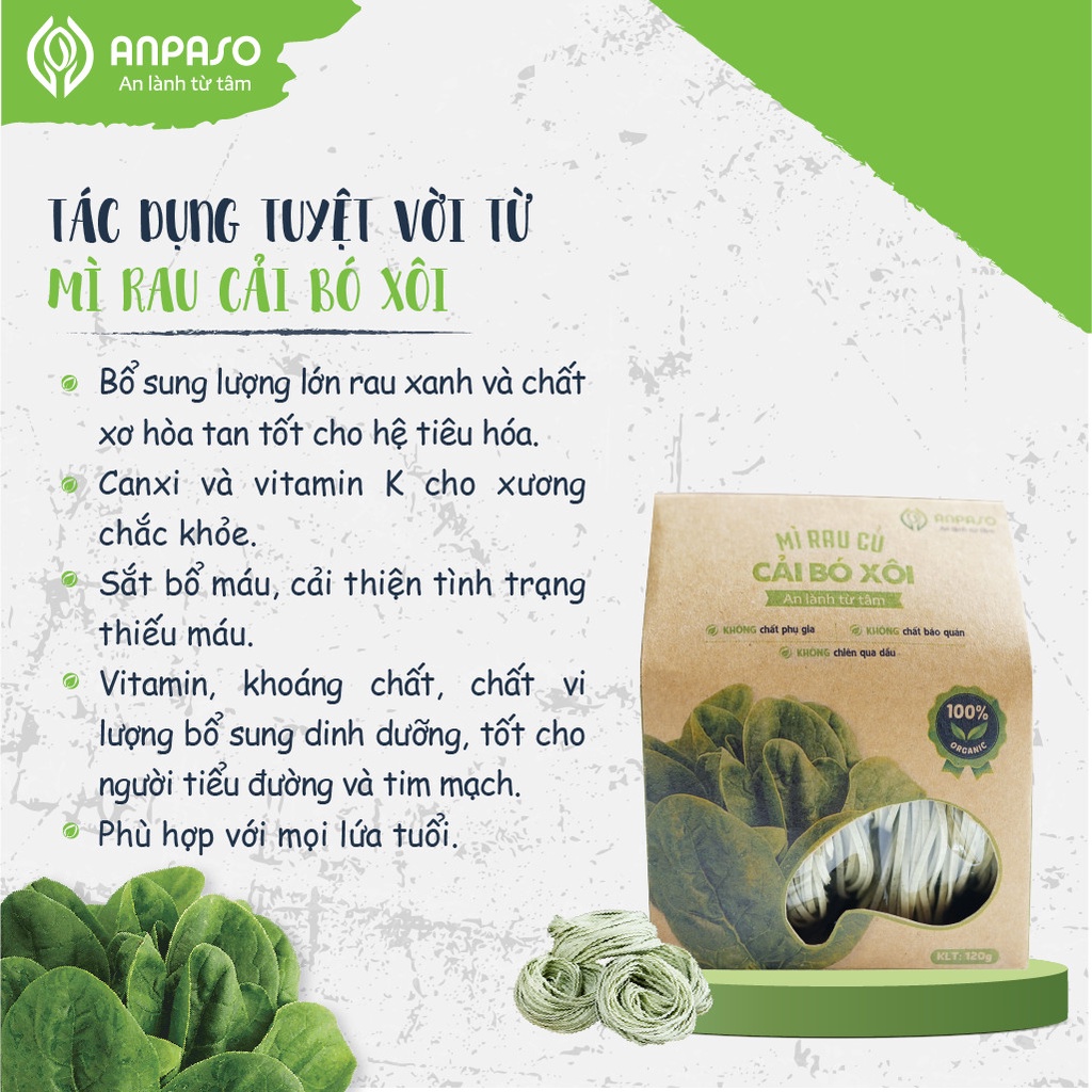 Set 5 gói mix vị Mì rau củ hữu cơ Organic Anpaso, mỳ rau eat clean giảm cân, ăn chay, ăn kiêng, bổ sung chất xơ 600gr | WebRaoVat - webraovat.net.vn
