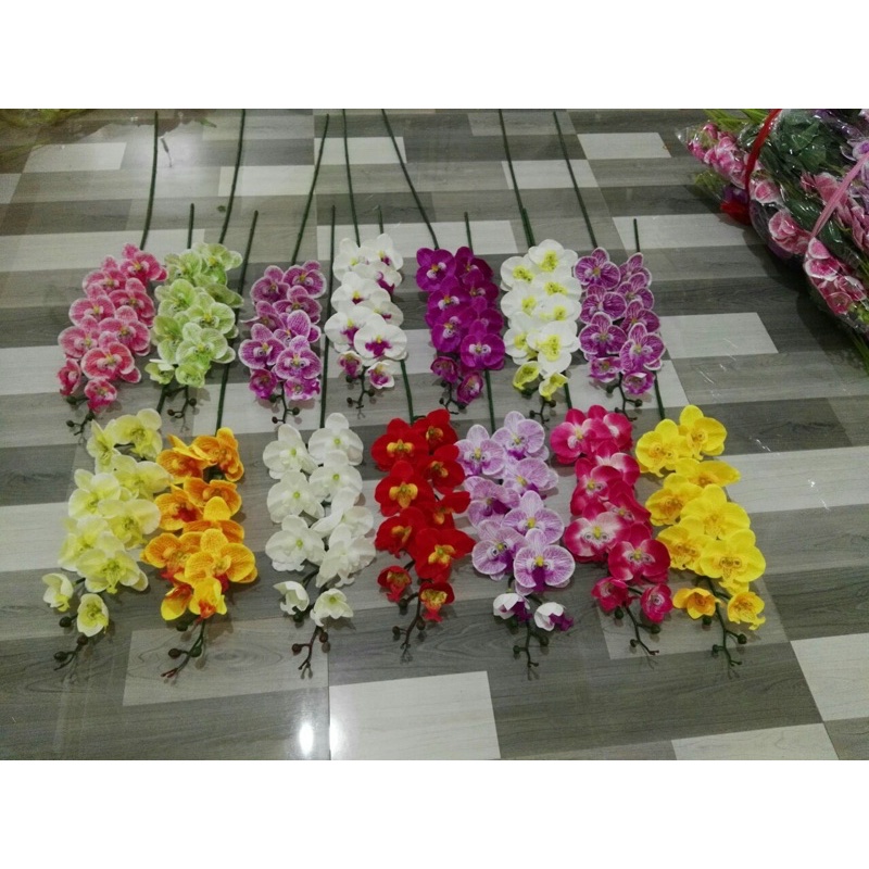 Hoa giả,hoa vải lụa - CÀNH LAN HỒ ĐIỆP 9 BÔNG CAO CẤP