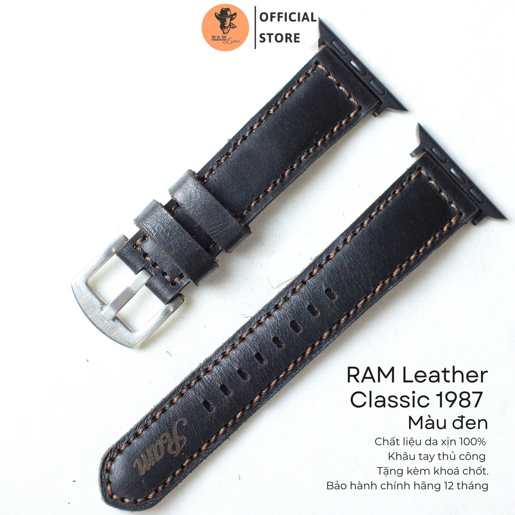 Dây Đồng Hồ Da Thật RAM Leather 1987 Black Da Bò Đen Bền Đẹp