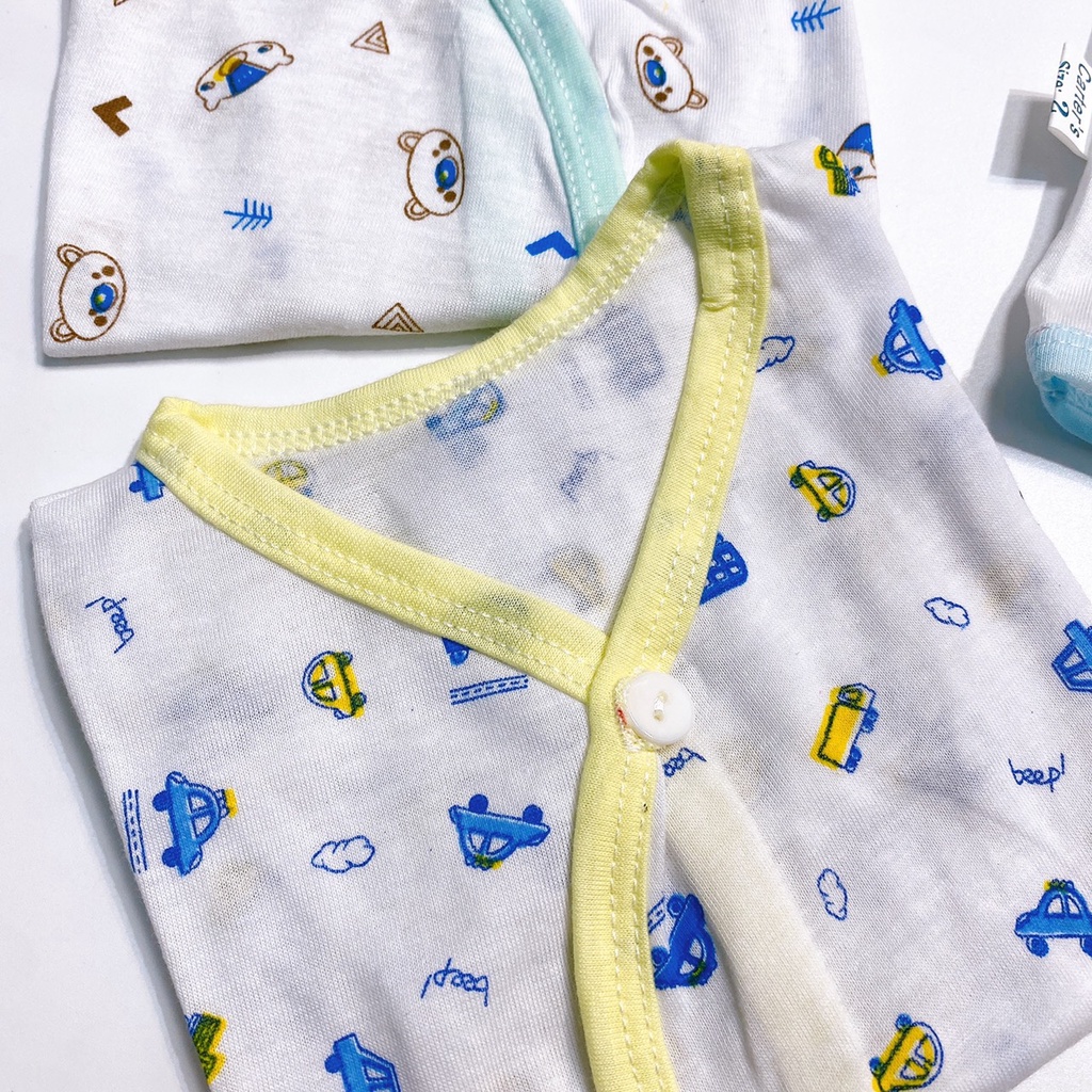 Áo sơ sinh cộc tay cho bé trai bé gái cotton vạt chéo trắng 2X MART