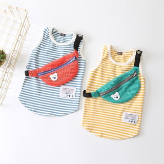 Áo thun 3 lỗ kẻ sọc ngang chất cotton mát mẻ kèm túi bao tử cho thú cưng