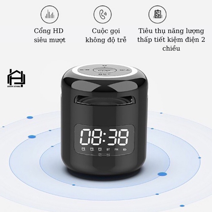 Loa bluetooth kiêm đồng hồ, báo thức, nghe đài FM, làm đèn ngủ -Loa mini cao cấp âm thanh siêu trầm ấm thiết kế nhỏ gọn