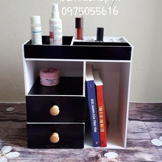 Tủ mini đựng mỹ phẩm màu đen núm gỗ nhạt