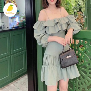 Xoài Non Đầm váy body trễ vai bèo ( xanh, đen ) tôn dáng cho nàng thời trang dạo phố, dự tiệc