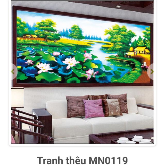 Tranh thêu kín phong cảnh đầm sen mn0119( 160x85) mn0118(120x65)