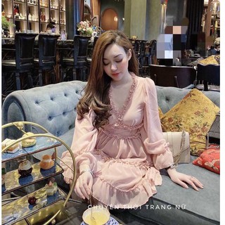 Đầm Nữ Tiểu Thư Phối Voan Nhúm Bèo Nhẹ Trẻ Trung Nhẹ Nhàng Thời Trang - Winchois