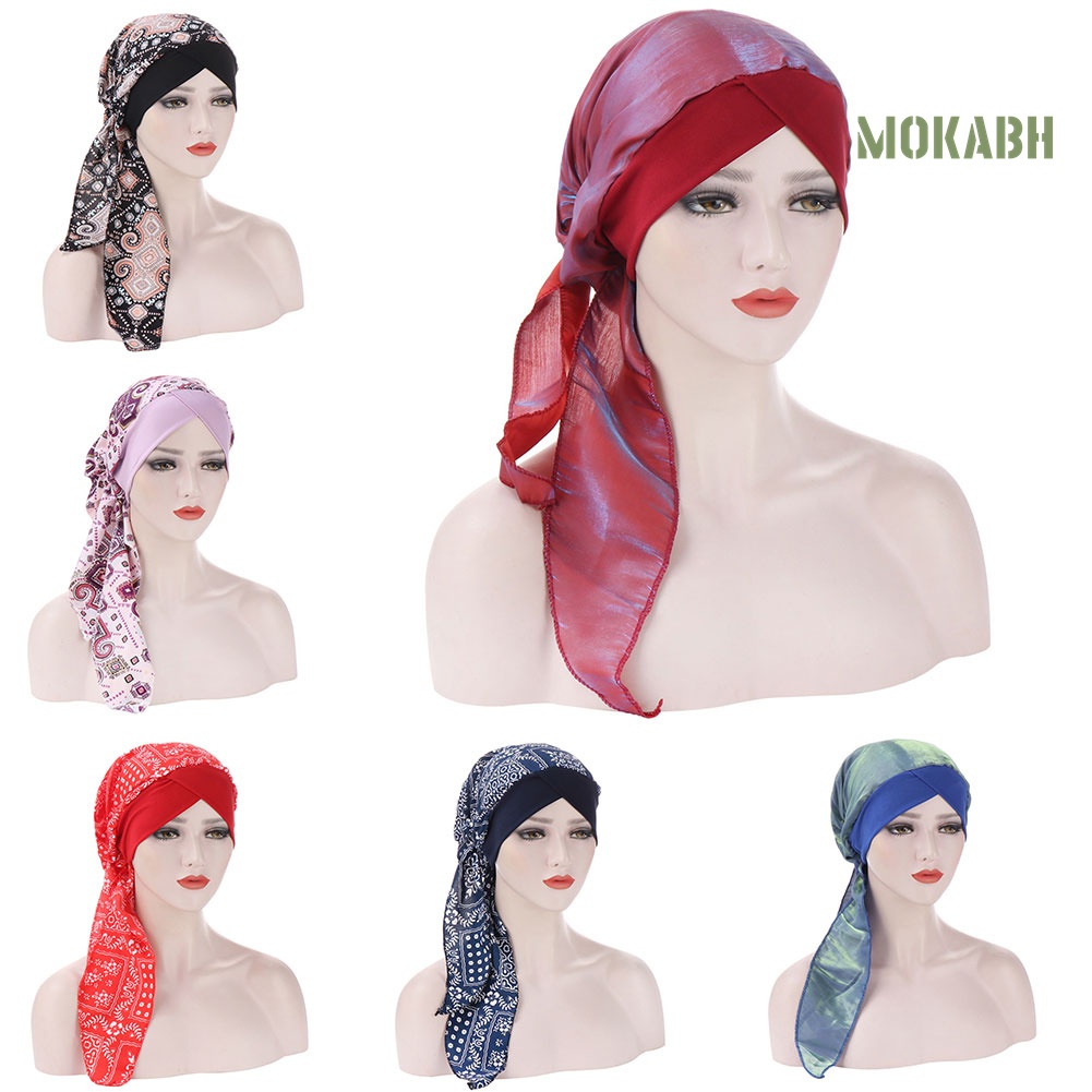 Mũ Turban Chiffon Đuôi Dài In Hoa Thời Trang Cho Nữ