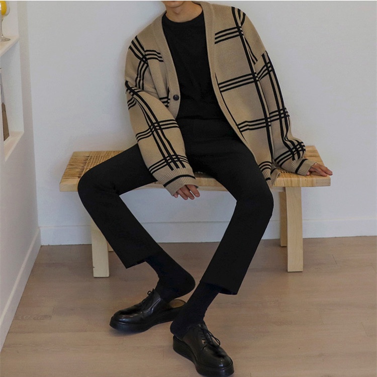 Áo Khoác Len Cardigan Kẻ Sọc Unisex Chất Lông Cừu Mềm Mại Phong Cách Hàn Quốc Dày Dặn