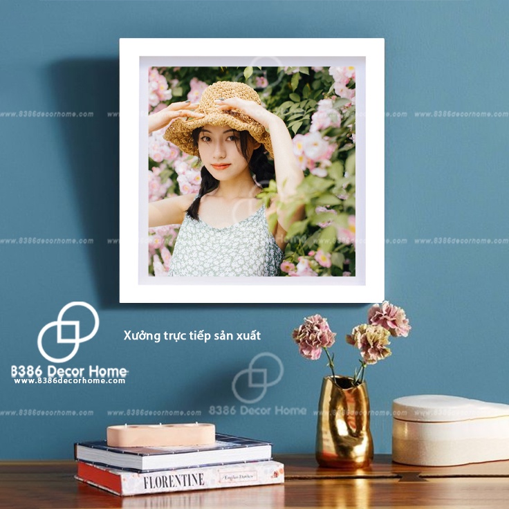 Khung ảnh 20x20cm màu trắng trơn (Sơn màu từ gỗ thông thật chắc chắn)