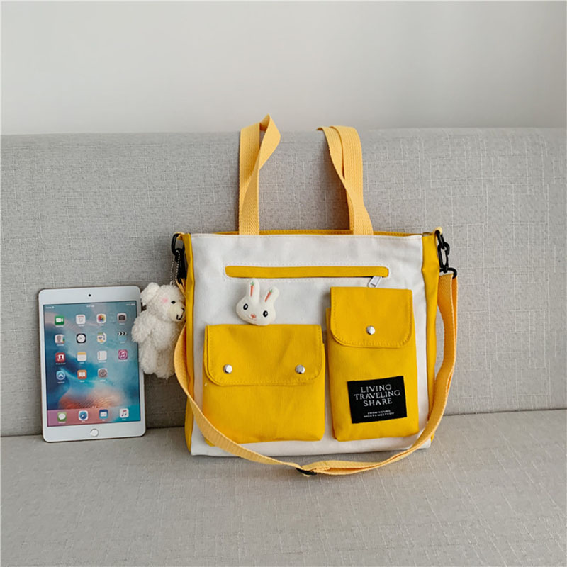 Túi Xách Nữ Vải Bạt Thời Trang Hàn Horizontal square canvas literary one-shoulder portable handbag Women's single shoulder, size 29*33*7CM, black/yellow/blue/pink