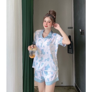 Đồ bộ pijama cổ sen bò sữa