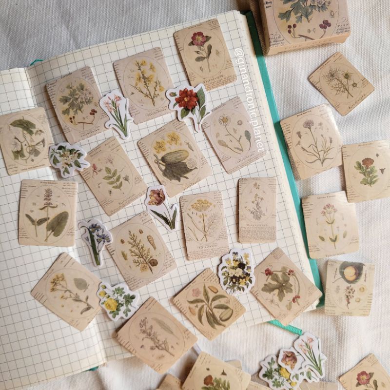 Set 25 sticker phong cách vintage dùng trang trí bullet journal - ginandtonic