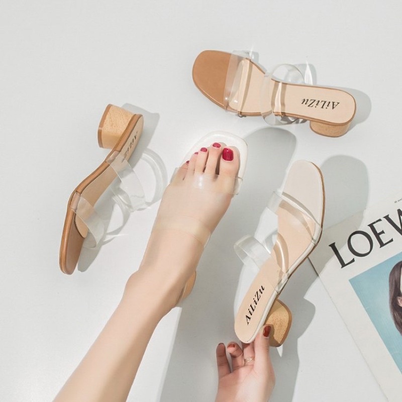 Giày cao gót nữ đế vuông, giày sandal 5 phân quai trong hottrend 2022