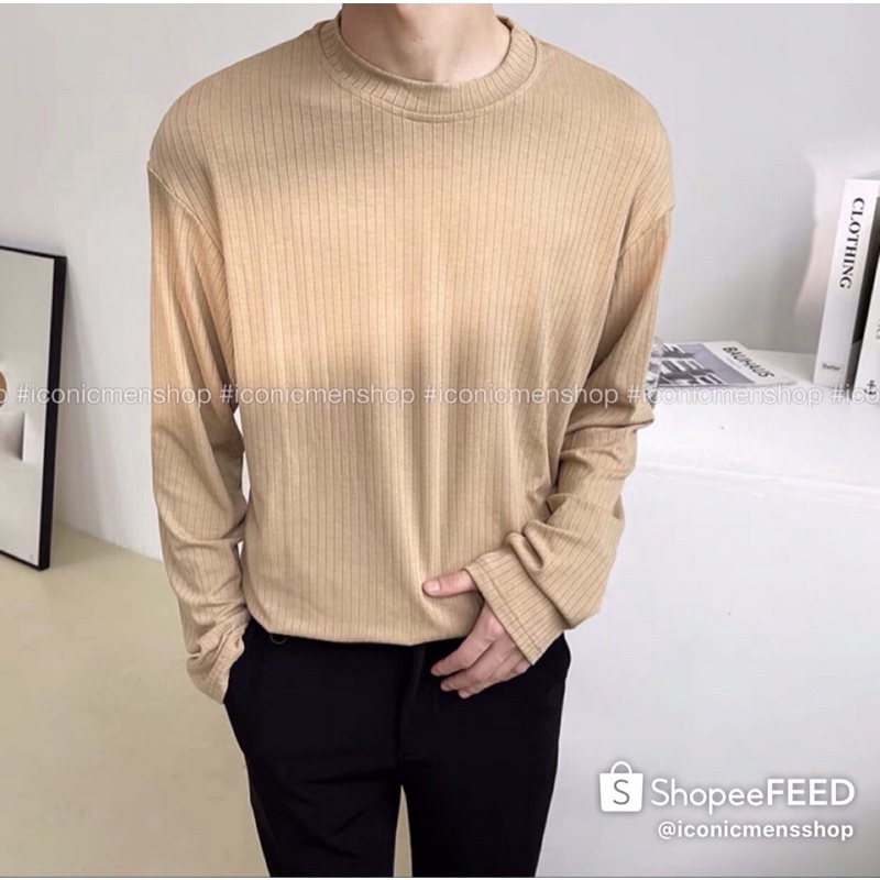 Áo thun nam dài tay sọc gân fom rộng style thanh lịch