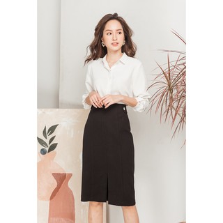 KOKA Design Chân váy bút chì cúc trắng 15402