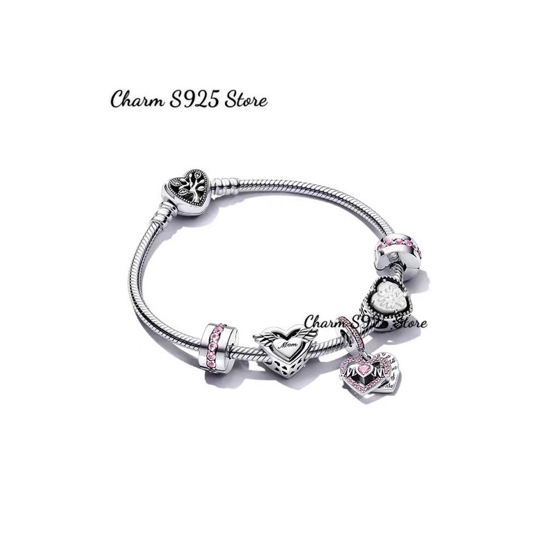 COMBO VÒNG TAY CHARM PAN.DO.RA MIX 5 HẠT BẠC S925 CAO CẤP