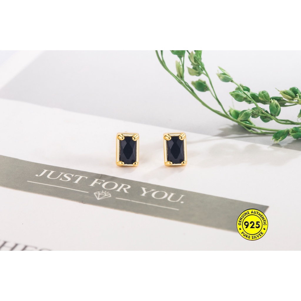 Bông Tai Mạ Vàng 18K Hình Vuông Đính Kim Cương Giả Không Phai Chống Dị Ứng