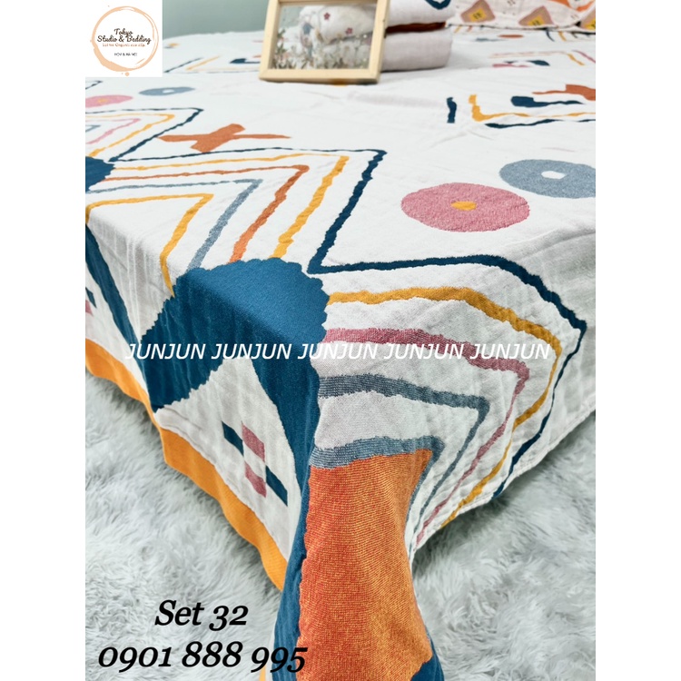 (2)TH Set Chăn Ga Gối vải Xô Organic cotton sợi tre