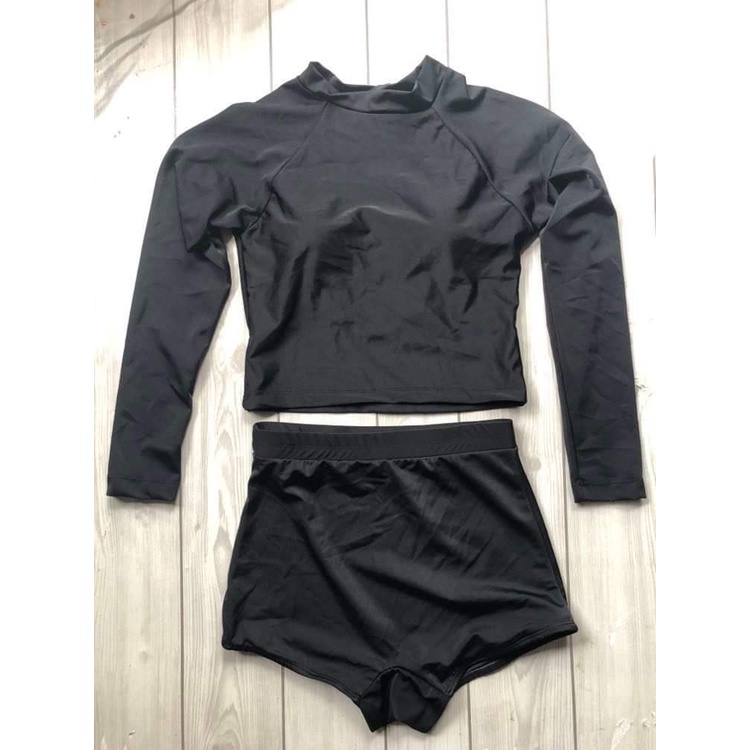 Đồ bơi nữ bikini đi biển nữ 2 mảnh lưng cao áo tay dài màu đen cá tính VATIXA BKN117