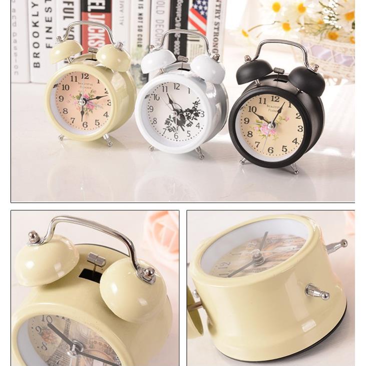 Đồng hồ báo thức chuông đôi to 3 MÀU, đồng hồ chông đôi to mặt hoa trang trí